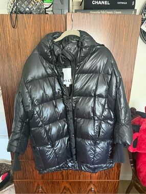 NVLT Women's Shiny Black Oversized Puffer Jacket with Hood